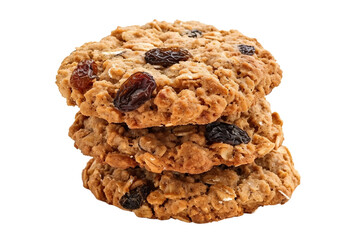 Soft oatmeal raisin cookies with plump raisins isolated on transparent background