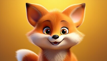 Obraz premium Niedlicher Fuchs, gelber Hintergrund