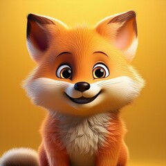 Obraz premium Niedlicher Fuchs, gelber Hintergrund