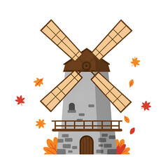 Windmill with Blowing Leaves