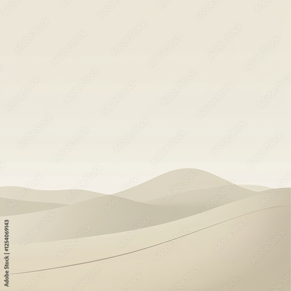 Poster Soft undulating hills under a serene sky with minimalistic color and thin line near the base in this tranquil landscape. Generative AI