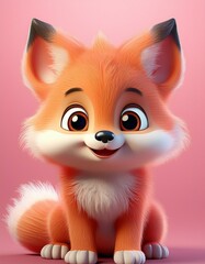 Obraz premium Niedlicher Fuchs, rosa Hintergrund