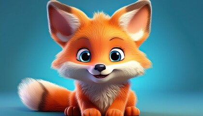 Obraz premium Niedlicher Fuchs, blauer Hintergrund