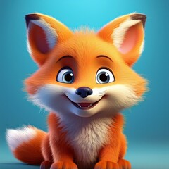 Obraz premium Niedlicher kleiner Fuchs, blauer Hintergrund