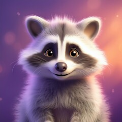 Obraz premium Niedlicher Waschbär, lila Hintergrund