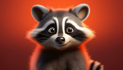 Fototapeta premium Niedlicher Waschbär, roter Hintergrund