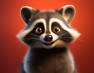 Niedlicher Waschb&auml;r, roter Hintergrund