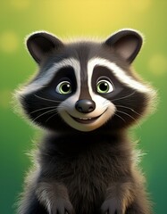 Niedlicher Waschb&auml;r, gr&uuml;ner Hintergrund