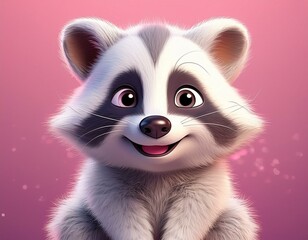 Niedlicher Waschb&auml;r, rosa Hintergrund