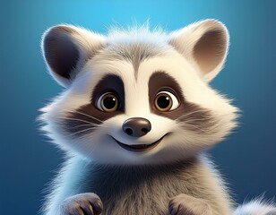 Niedlicher Waschb&auml;r, blauer Hintergrund