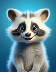 Fototapeta premium Niedlicher Waschbär, blauer Hintergrund