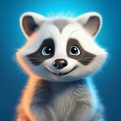 Niedlicher Waschb&auml;r, blauer Hintergrund