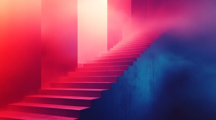 Obraz premium An endless pink staircase leading to light on the horizon