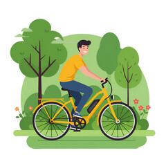 Naklejka premium Electric Bike Riding Through Lush Green Park, Clean and Green Transportation