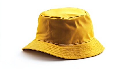 Fototapeta premium Yellow bucket hat standing alone on white background, isolated.