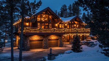 Luxury Mountain Cabin Decorated for Christmas