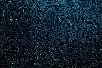 Fototapeta premium Abstract close-up of a glowing blue digital circuit board, showcasing intricate connections and technological design on a black background. 