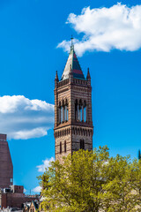 A view of the tower of the Old South Church in Boston in the fall