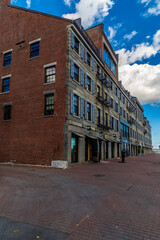 A view along the Long Wharf towards the waterfront in Boston in the fall