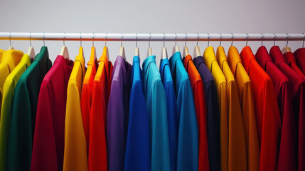 Vibrant color-coded wardrobe arrangement for fashion inspiration and closet organization