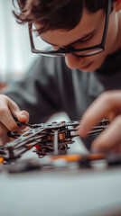Fototapeta premium Young innovator focused on building a drone for hobbyist projects and tech enthusiasts