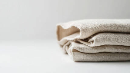 Minimalist design with close up of natural linen fabric folded neatly for textiles and home decor