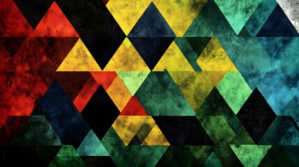 Design an abstract pattern with colorful triangles arranged in symmetrical rows

