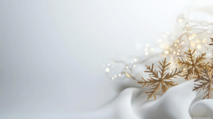 Elegant Gold Snowflake Christmas Decoration On Soft White Fabric