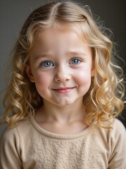 Naklejka premium Adorable Little Girl with Curly Hair and Blue Eyes