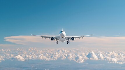 Fototapeta premium Airplane Landing Above Clouds
