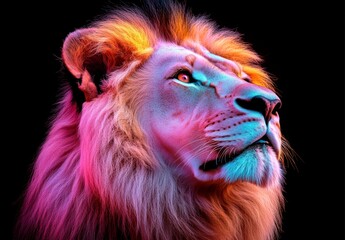 Naklejka premium A multicolored astrological passeggino with a lion head, embodying a beautiful, colorful monster in digital artwork