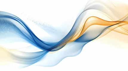 Wandcirkels plexiglas Dynamic flowing waves abstract background in blue gold and white tones. Mechanical Ocean Waves. Illustration © Thiago