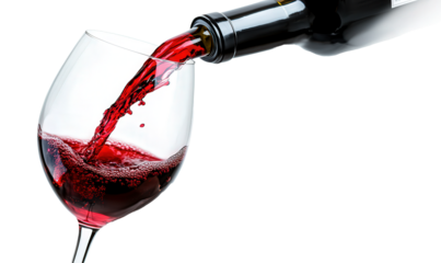 red wine bottle pouring into glass, isolated, transparent, png, background, cutout
