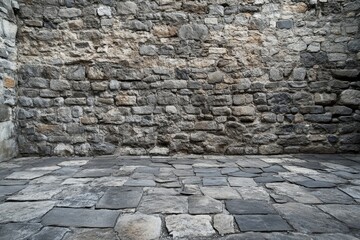 Rustic stone wall, floor, corner, background, texture, interior design