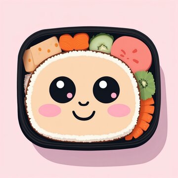 Naklejki Cute adorable cartoon kawaii delicious food with face  and pastel color background illustration texture design.