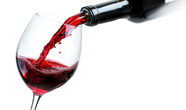 red wine bottle pouring into glass, isolated, transparent, png, background, cutout