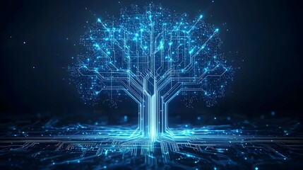 Glowing Digital Tree Abstract Design