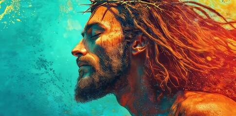 Religious spiritual illustration background faith art prayer christianity digital artwork jesus christ god holy saint saviour disciple christian bible biblical scene meditation Stock