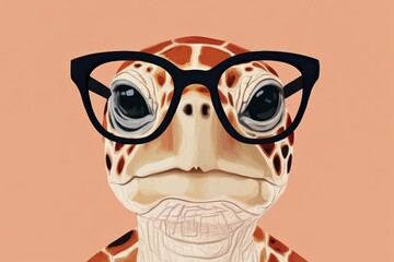 Turtle wearing stylish black glasses, showcasing a unique and playful character