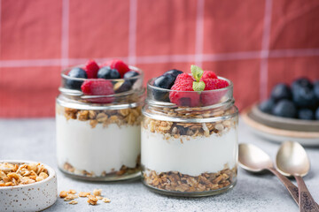 Greek yogurt parfait with granola and fresh berries