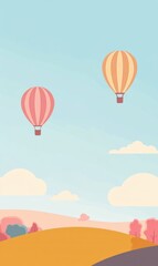 Hot air balloons gracefully ascending above a colorful field during a serene afternoon sky. Generative AI