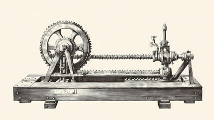 Engraving of archimedes screw mechanic lift device - vintage mechanical illustration in vector format. Ancient War Machines. Illustration