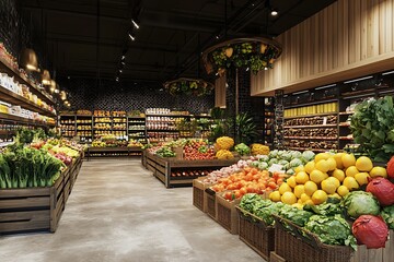 Fototapeta premium Vibrant grocery store with fresh produce for World Health Day shopping