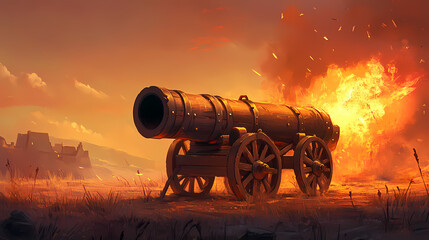 Illustration of a cannon. Ancient War Machines. Illustration