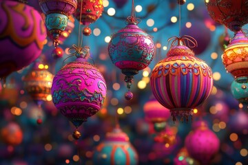 Abstract digital artwork featuring vibrant and geometric shapes in a dynamic and imaginative design, with a modern and striking visual impact, creating a playful and lively atmosphere