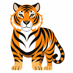 Obraz premium Tiger isolated on white, Color vector illustration. Wild animal, Cartoon Vector 