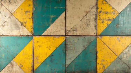 A modern and vibrant abstract digital artwork with a geometric design, set against a backdrop of yellow and teal for an elegant effect