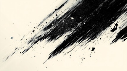 Black paint splashing with force and debris on beige background