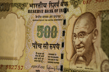 Close up of Banknote for backgrounds India Banknote Mahatma Gandhi 500 rupees