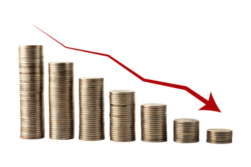 Gold Coins Stacked in Increasing Order with Green Arrow Transparent Background